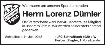 Traueranzeige von Duemler Lorenz von Pegnitz-Zeitung